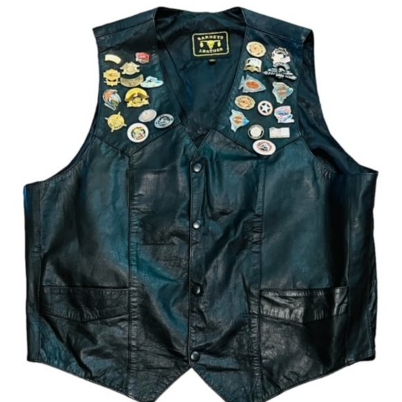 Harley Davidson Motorcycles Vest Leather XL pins pinback buttons vtg 2003 Barney